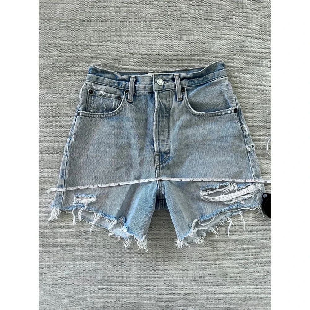 AGOLDE Riley Short Size 25 Light Wash Groove Denim Cutoff Distressed